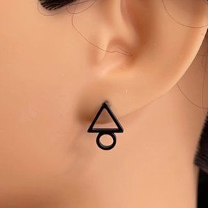 Black Stainless steel minimalist Triangle on a Circle post stud Earrings /R15